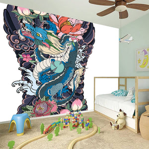 Blue Japanese Dragon Tattoo Print Wall Sticker