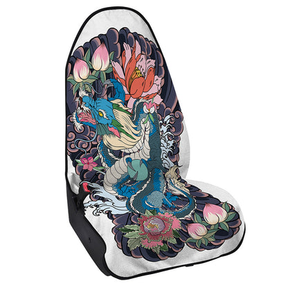 Blue Japanese Dragon Tattoo Print Waterproof Car Seat Cover
