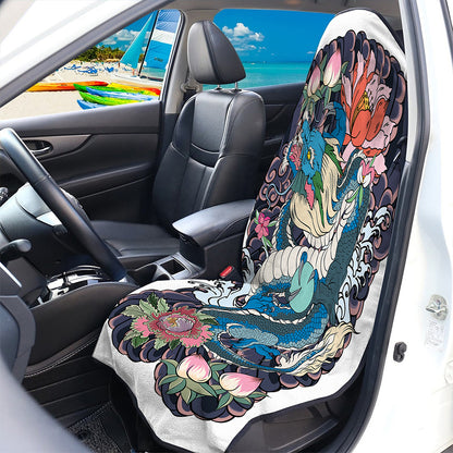 Blue Japanese Dragon Tattoo Print Waterproof Car Seat Cover
