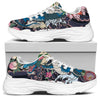 Blue Japanese Dragon Tattoo Print White Chunky Shoes