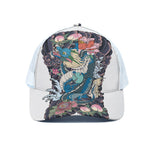 Blue Japanese Dragon Tattoo Print White Mesh Trucker Cap