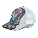 Blue Japanese Dragon Tattoo Print White Mesh Trucker Cap