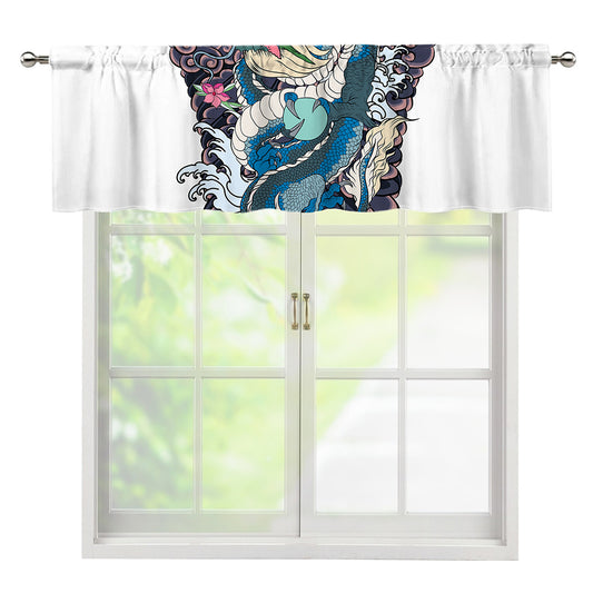 Blue Japanese Dragon Tattoo Print Window Valance