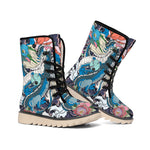 Blue Japanese Dragon Tattoo Print Winter Boots