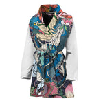 Blue Japanese Dragon Tattoo Print Women's Bathrobe