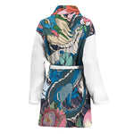 Blue Japanese Dragon Tattoo Print Women's Bathrobe