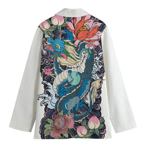 Blue Japanese Dragon Tattoo Print Women's Blazer