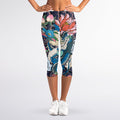 Blue Japanese Dragon Tattoo Print Women's Capri Leggings