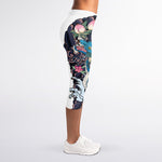 Blue Japanese Dragon Tattoo Print Women's Capri Leggings