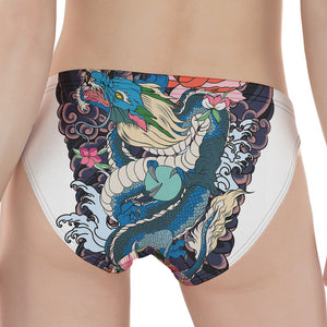 Blue Japanese Dragon Tattoo Print Women's Panties