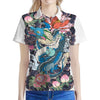 Blue Japanese Dragon Tattoo Print Women's Polo Shirt