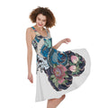 Blue Japanese Dragon Tattoo Print Sleeveless Knee Length Dress
