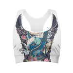 Blue Japanese Dragon Tattoo Print Women's Sports Bra