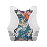 Blue Japanese Dragon Tattoo Print Women's Sports Bra