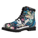 Blue Japanese Dragon Tattoo Print Work Boots