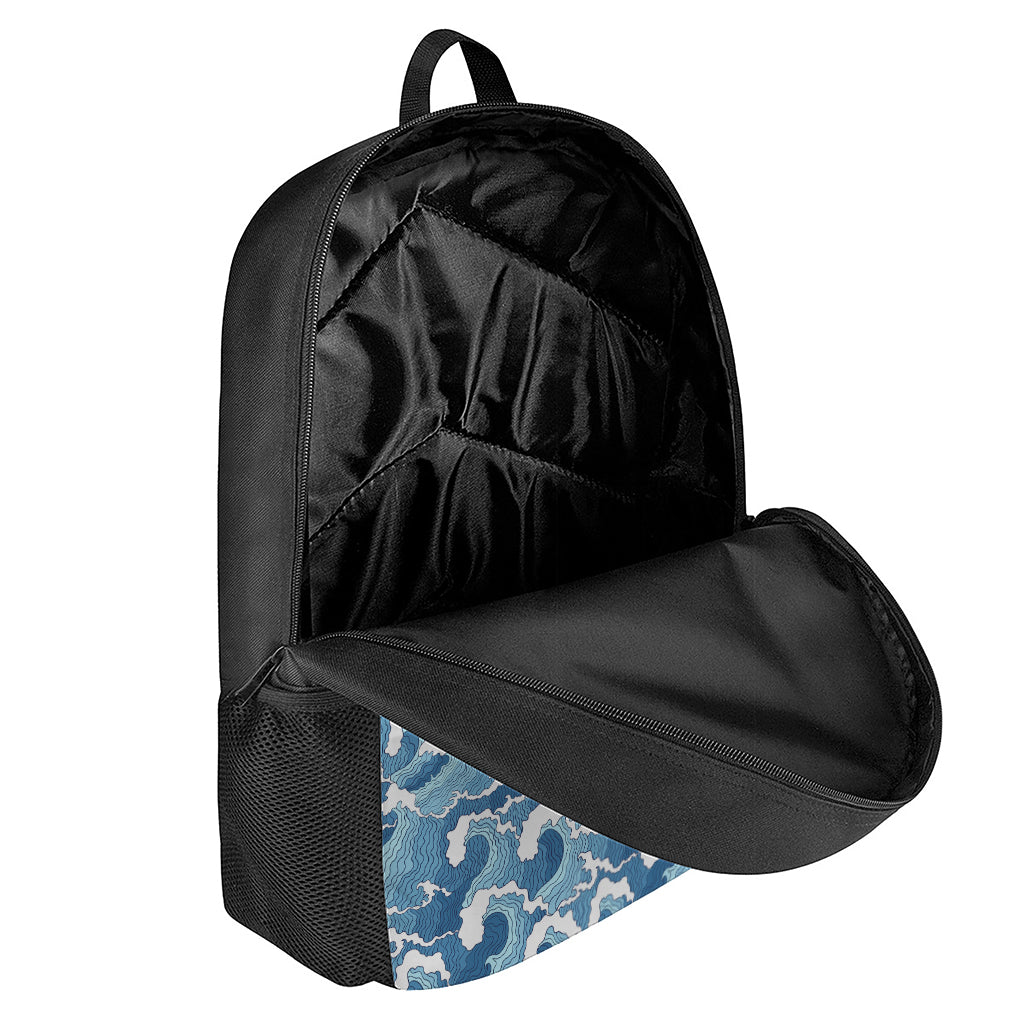 Blue Japanese Wave Pattern Print 17 Inch Backpack