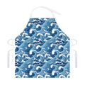 Blue Japanese Wave Pattern Print Adjustable Apron