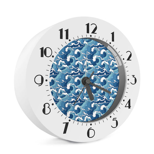 Blue Japanese Wave Pattern Print Alarm Clock