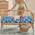Blue Japanese Wave Pattern Print Baby Crib Sheet