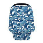Blue Japanese Wave Pattern Print Baby Seat Cover