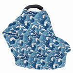 Blue Japanese Wave Pattern Print Baby Seat Cover