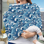 Blue Japanese Wave Pattern Print Baby Seat Cover