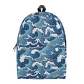 Blue Japanese Wave Pattern Print School Backpack