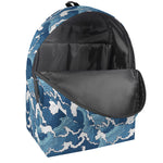 Blue Japanese Wave Pattern Print Backpack