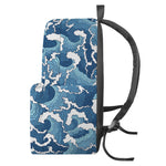 Blue Japanese Wave Pattern Print Backpack