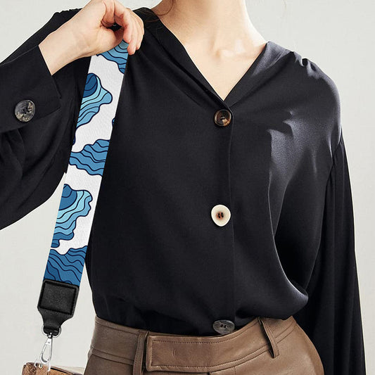 Blue Japanese Wave Pattern Print Bag Strap
