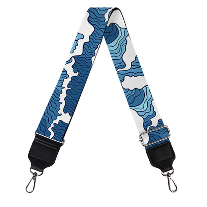 Blue Japanese Wave Pattern Print Bag Strap