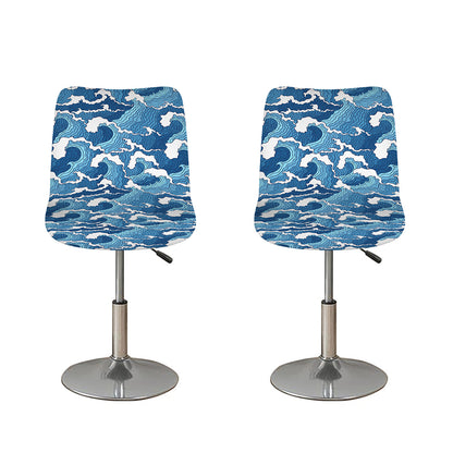 Blue Japanese Wave Pattern Print Bar Stool Covers