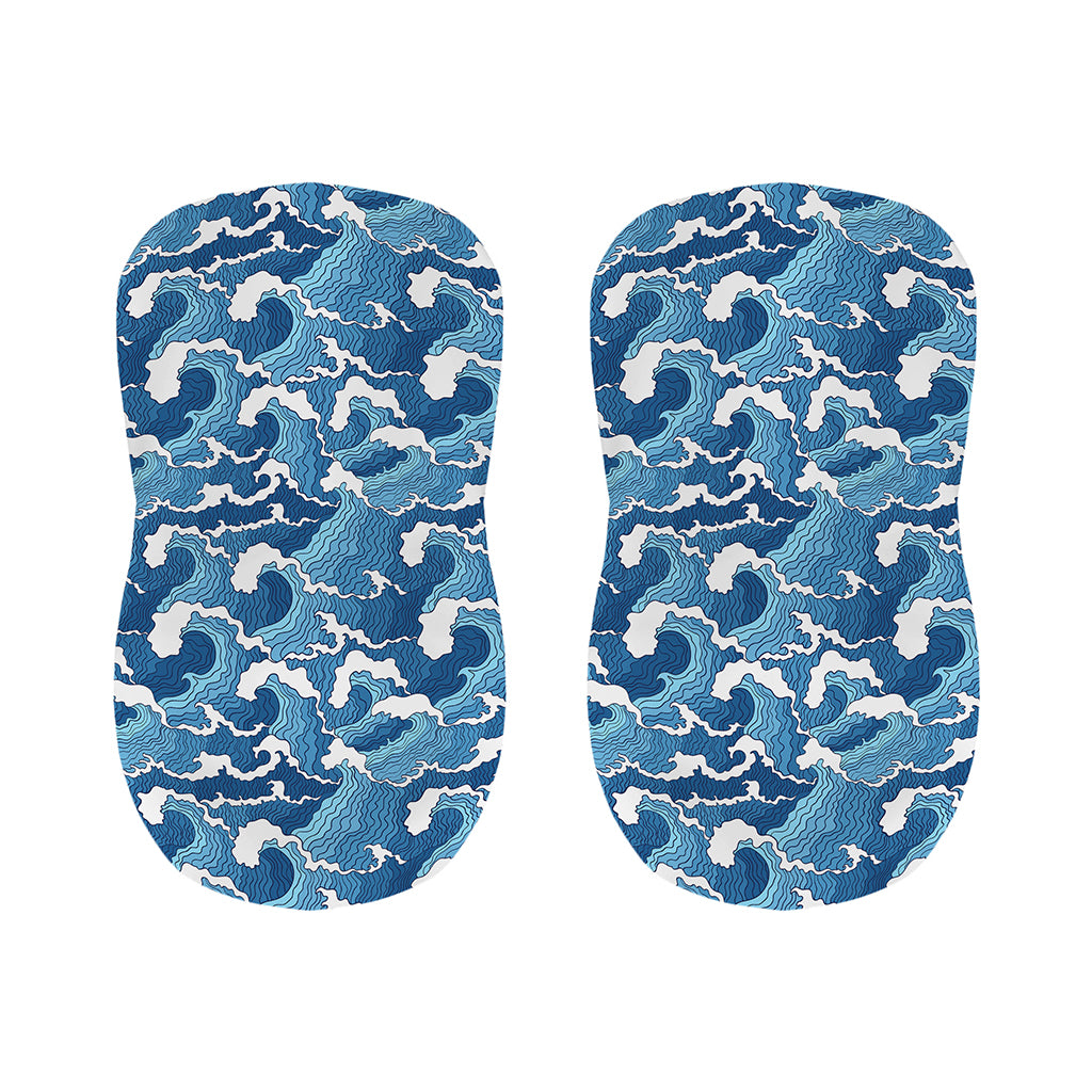 Blue Japanese Wave Pattern Print Bar Stool Covers