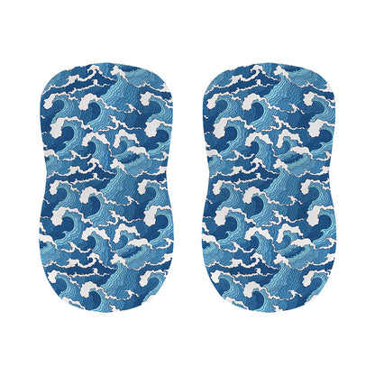 Blue Japanese Wave Pattern Print Bar Stool Covers