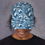 Blue Japanese Wave Pattern Print Baseball Cap