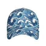 Blue Japanese Wave Pattern Print Baseball Cap