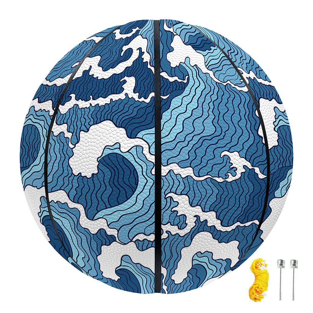 Blue Japanese Wave Pattern Print Basketball