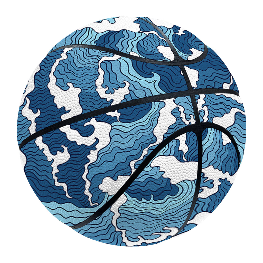 Blue Japanese Wave Pattern Print Basketball
