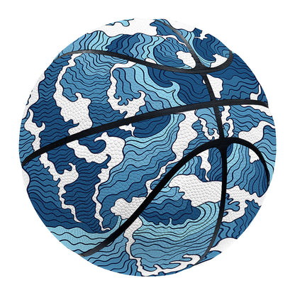 Blue Japanese Wave Pattern Print Basketball