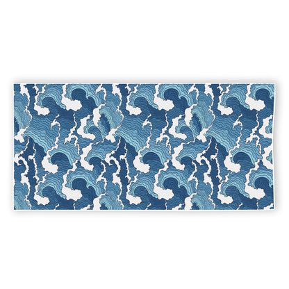 Blue Japanese Wave Pattern Print Beach Towel
