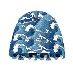 Blue Japanese Wave Pattern Print Beanie