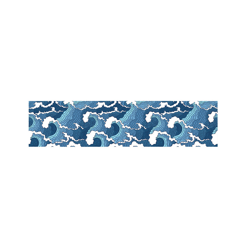 Blue Japanese Wave Pattern Print Bed Runner