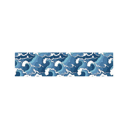 Blue Japanese Wave Pattern Print Bed Runner