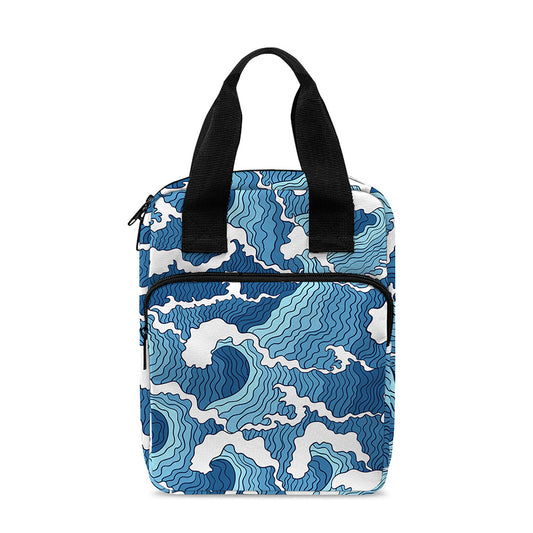 Blue Japanese Wave Pattern Print Bible Tote Bag