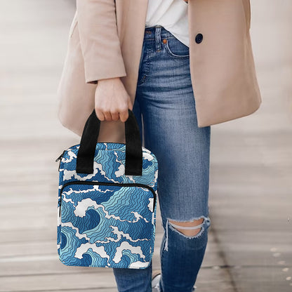 Blue Japanese Wave Pattern Print Bible Tote Bag