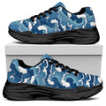 Blue Japanese Wave Pattern Print Black Chunky Shoes