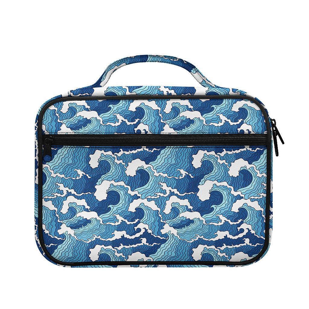 Blue Japanese Wave Pattern Print Briefcase Bible Bag