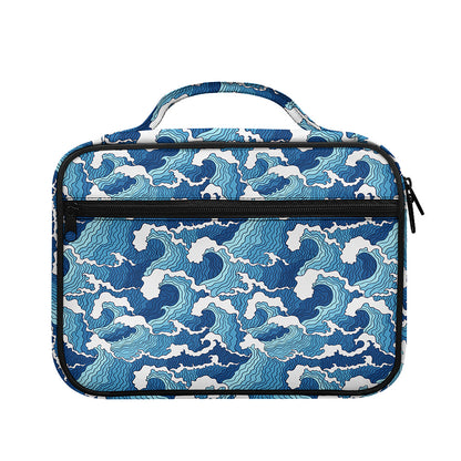 Blue Japanese Wave Pattern Print Briefcase Bible Bag
