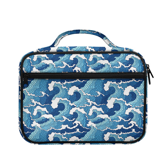 Blue Japanese Wave Pattern Print Briefcase Bible Bag