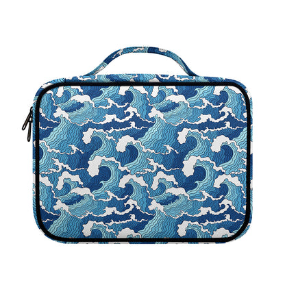 Blue Japanese Wave Pattern Print Briefcase Bible Bag